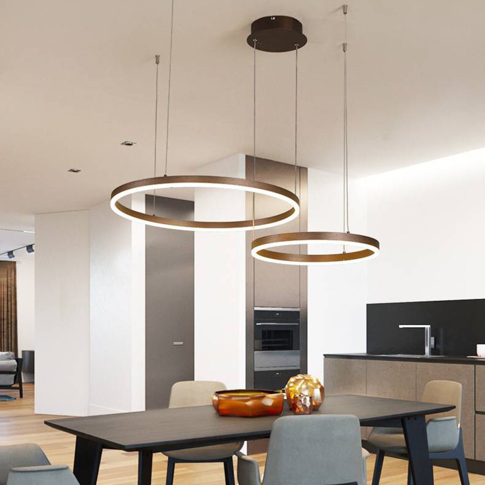 Moderne Metall Hängeleuchte mit Ringen in Schwarz Gold View 22