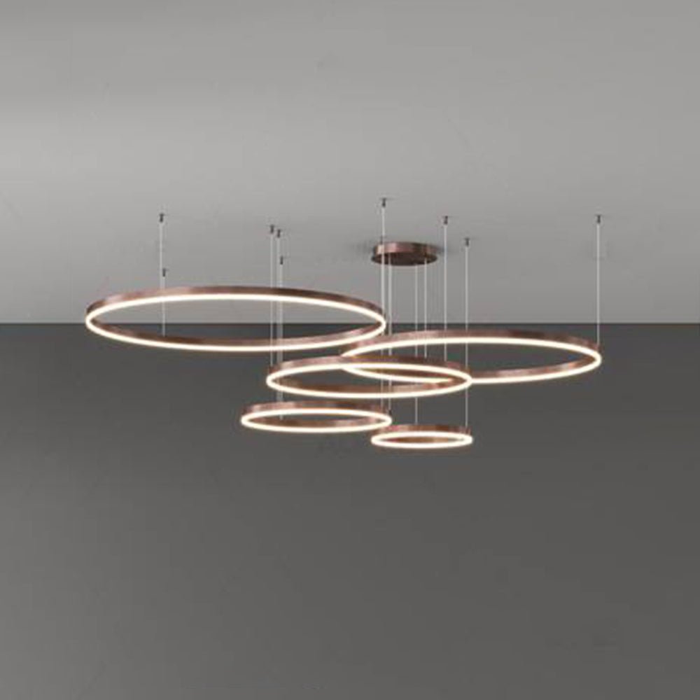 Moderne Metall Hängeleuchte mit Ringen in Schwarz Gold View 23