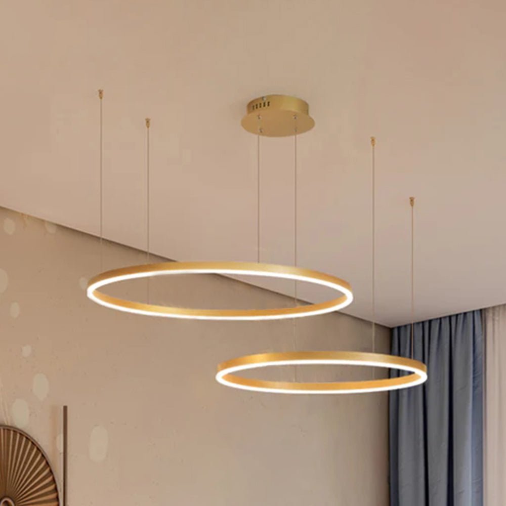 Moderne Metall Hängeleuchte mit Ringen in Schwarz Gold View 24