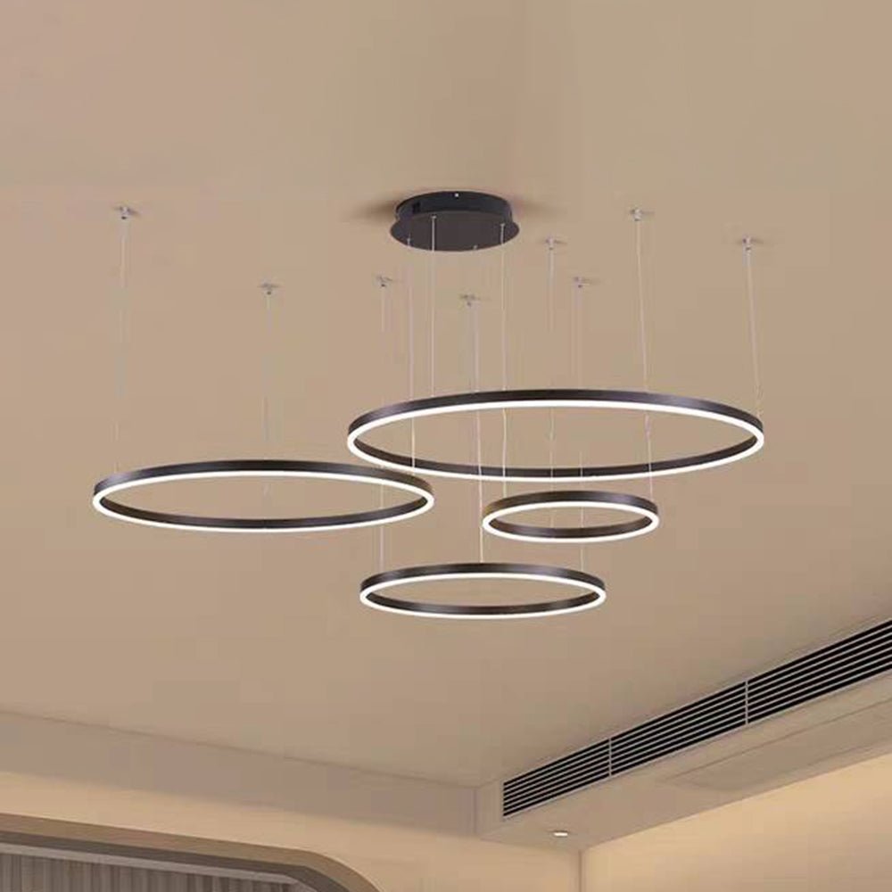 Moderne Metall Hängeleuchte mit Ringen in Schwarz Gold View 25