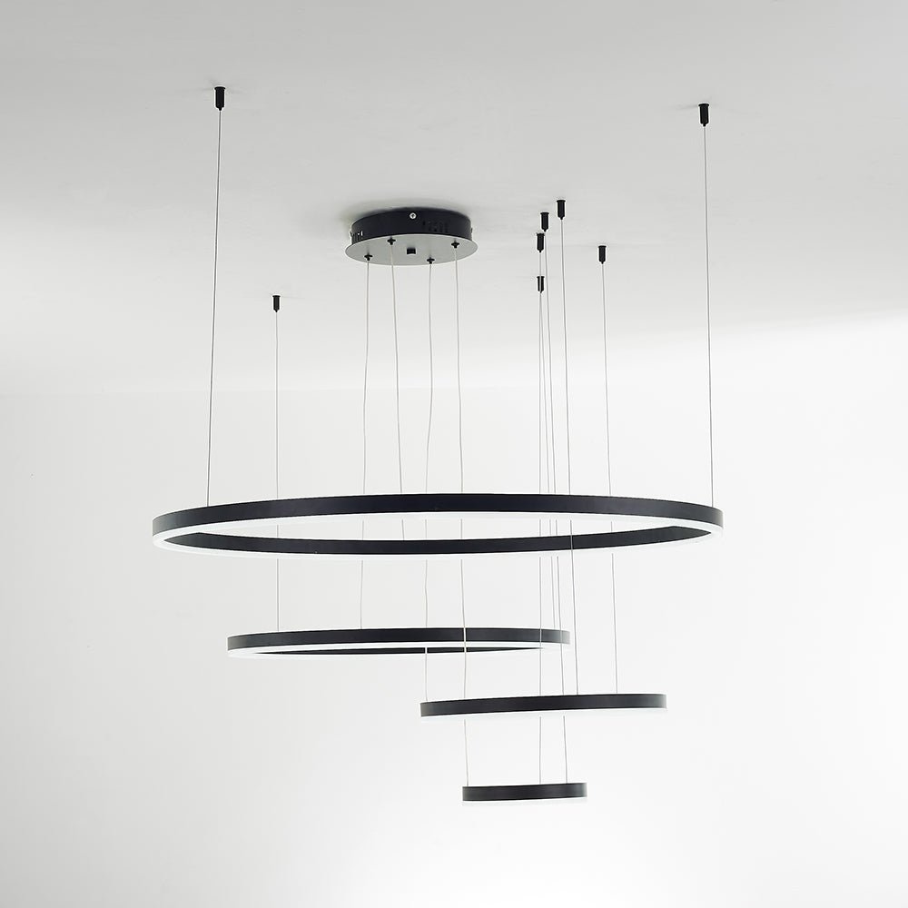Moderne Metall Hängeleuchte mit Ringen in Schwarz Gold View 28