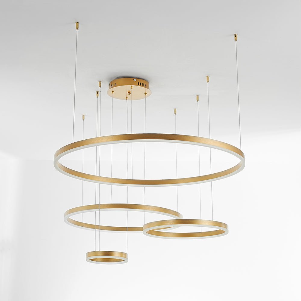 Moderne Metall Hängeleuchte mit Ringen in Schwarz Gold View 29