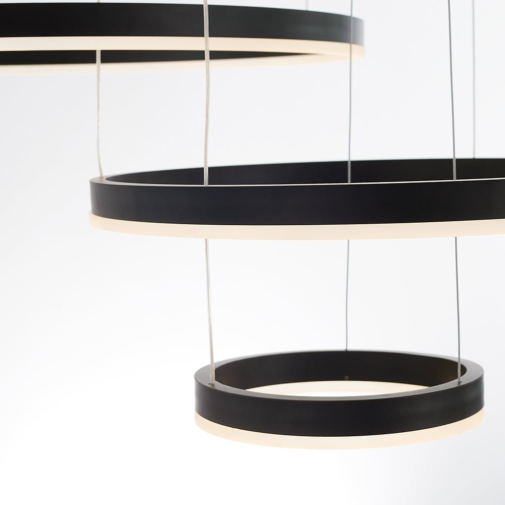 Moderne Metall Hängeleuchte mit Ringen in Schwarz Gold View 30