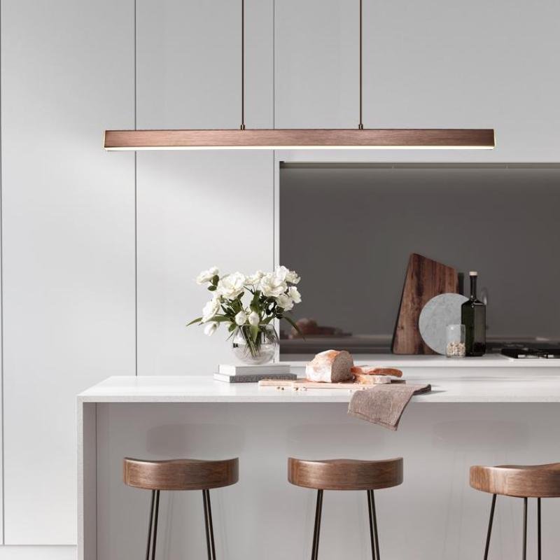 Moderne Metall LED Hängeleuchte Linear in Schwarz Braun Angle