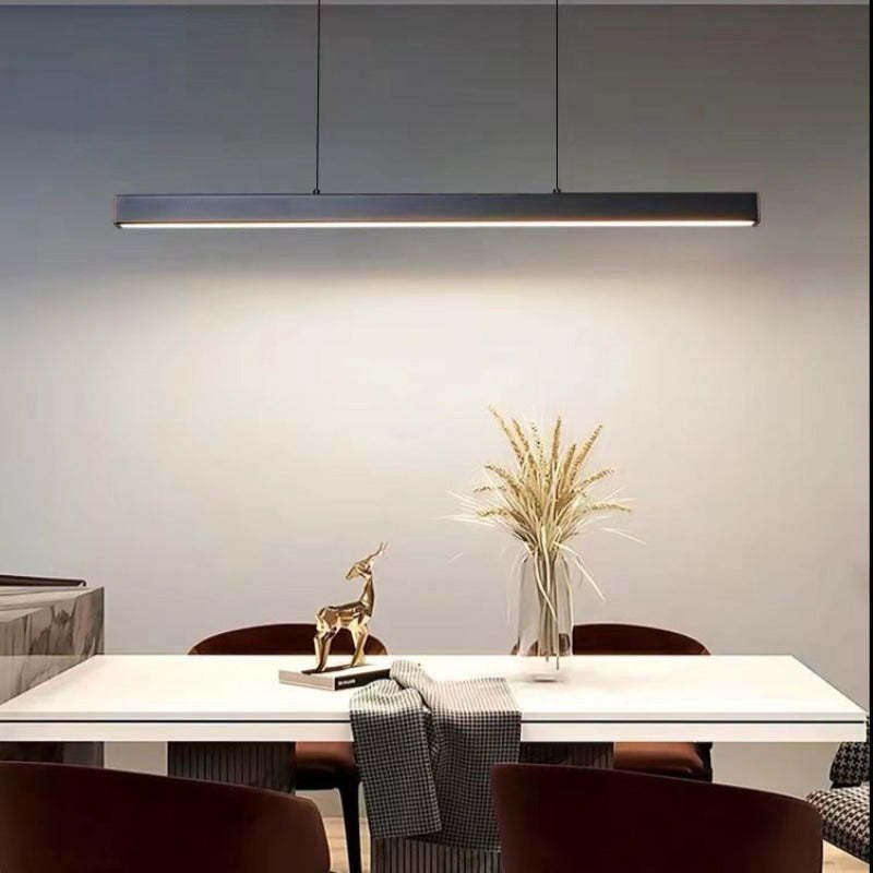 Moderne Metall LED Hängeleuchte Linear in Schwarz Braun Front