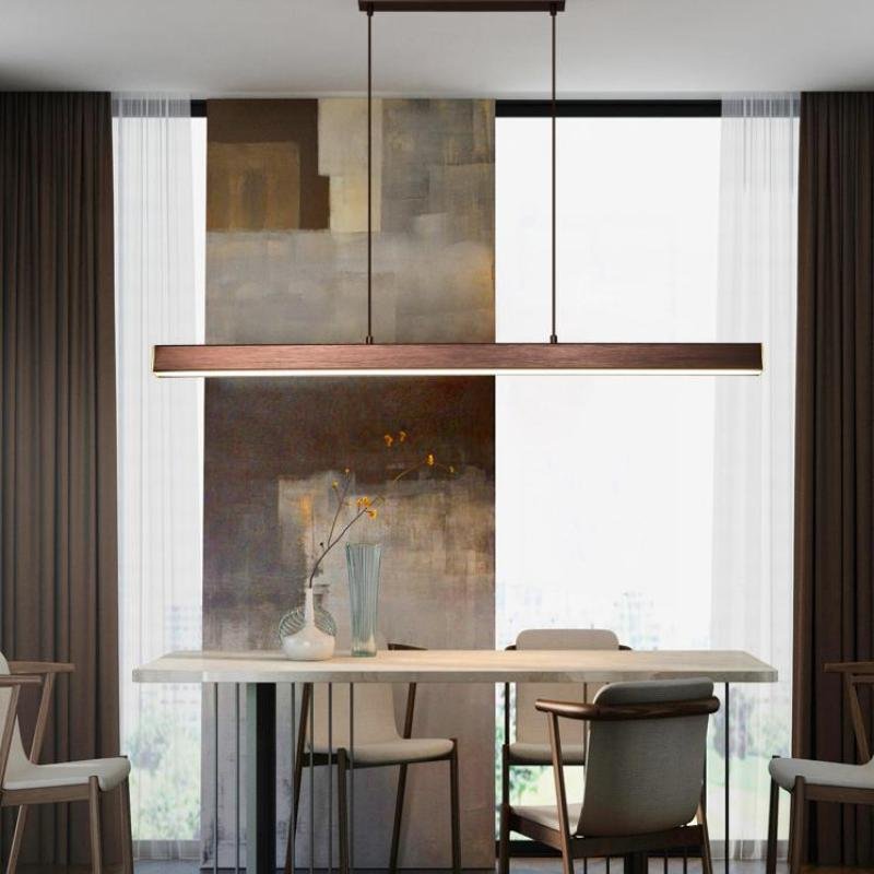 Moderne Metall LED Hängeleuchte Linear in Schwarz Braun Full