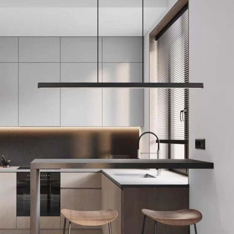 Moderne Metall LED Hängeleuchte Linear in Schwarz Braun View 13