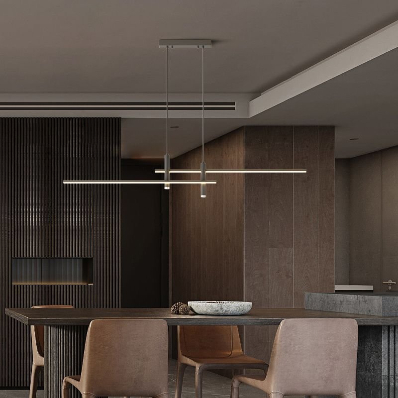 Moderne Metall LED Hängeleuchte Linear mit Spots Close Up