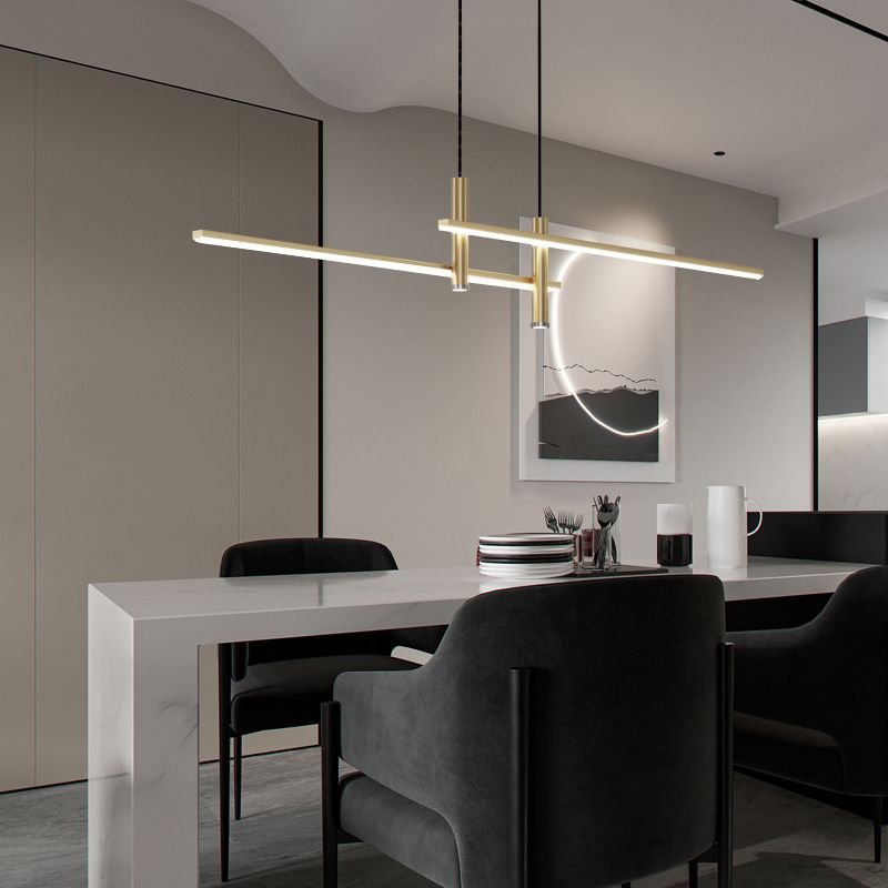 Moderne Metall LED Hängeleuchte Linear mit Spots Front