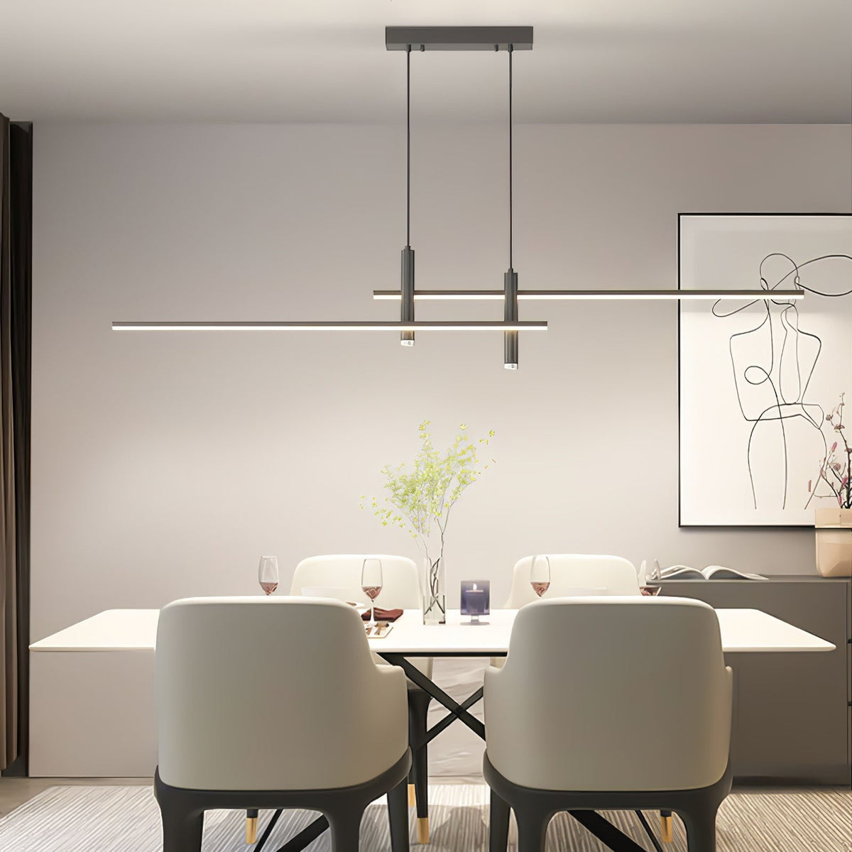 Moderne Metall LED Hängeleuchte Linear mit Spots View 19