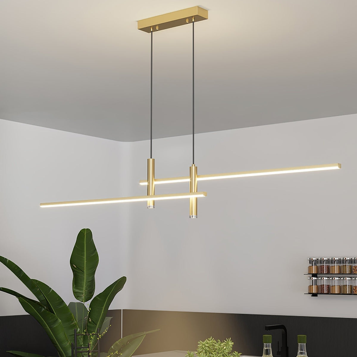 Moderne Metall LED Hängeleuchte Linear mit Spots View 20