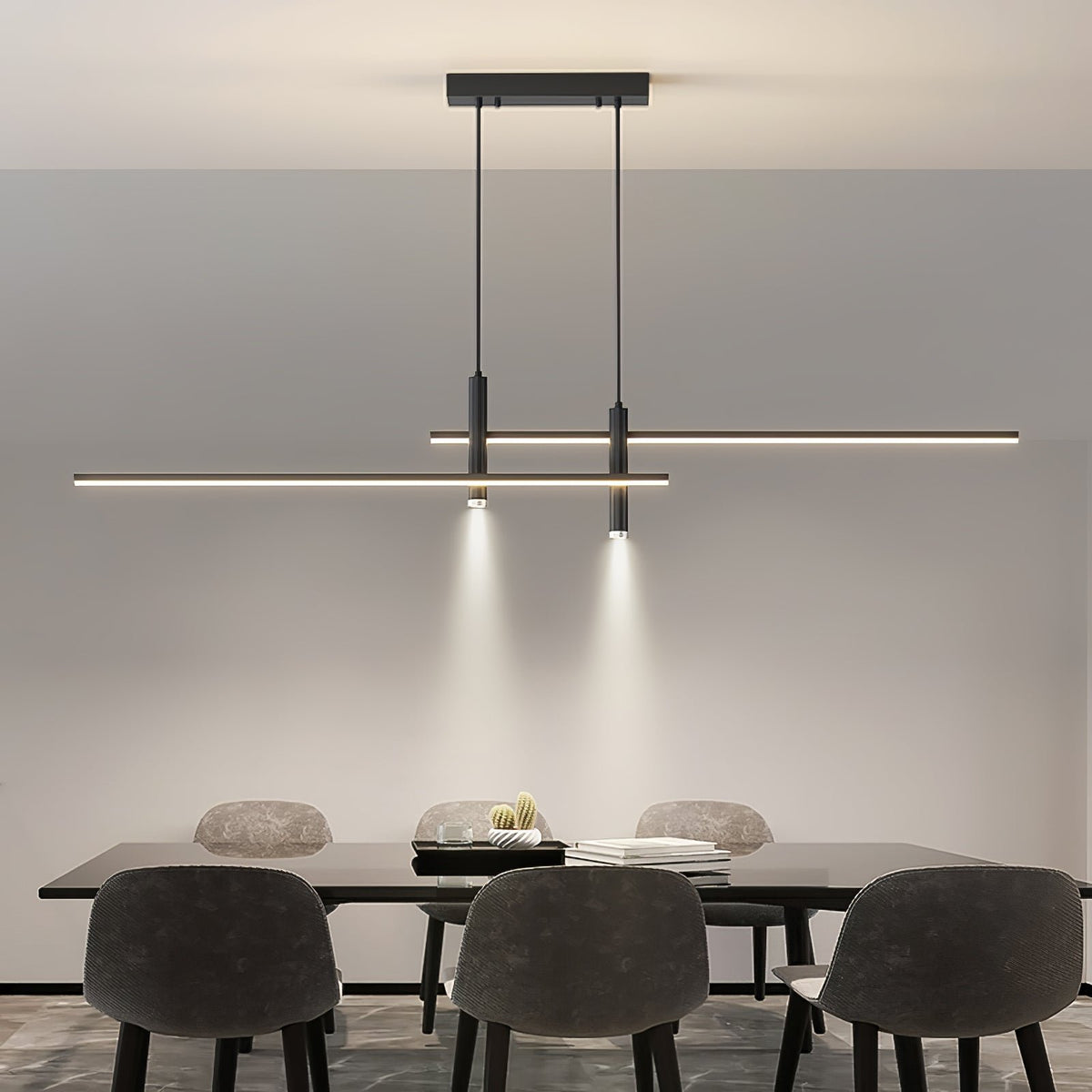 Moderne Metall LED Hängeleuchte Linear mit Spots View 27