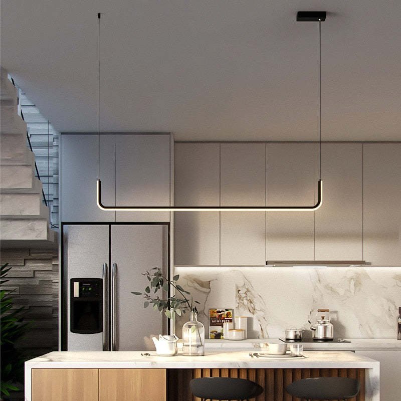 Moderne Metall LED Hängeleuchte mit Doppelrahmen Linear Angle