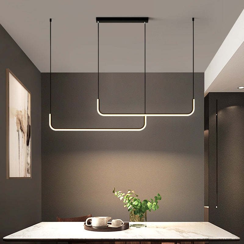 Moderne Metall LED Hängeleuchte mit Doppelrahmen Linear Back