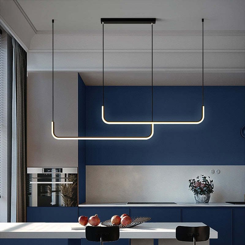 Moderne Metall LED Hängeleuchte mit Doppelrahmen Linear Close Up
