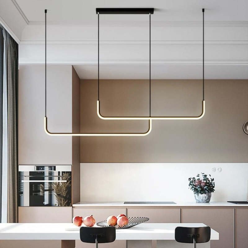 Moderne Metall LED Hängeleuchte mit Doppelrahmen Linear Front