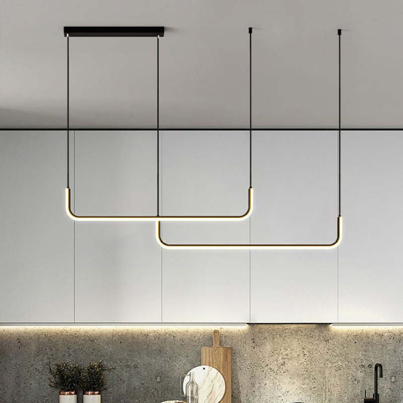 Moderne Metall LED Hängeleuchte mit Doppelrahmen Linear Full