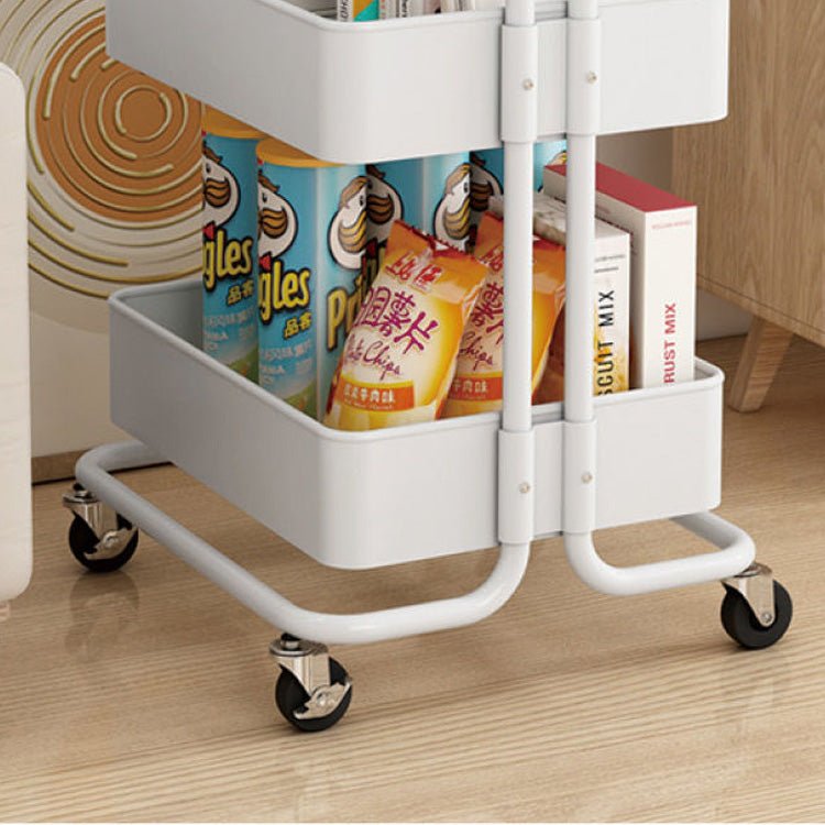 Nordischer Stahl Beistelltisch mit Rollen Dreilagig Close Up