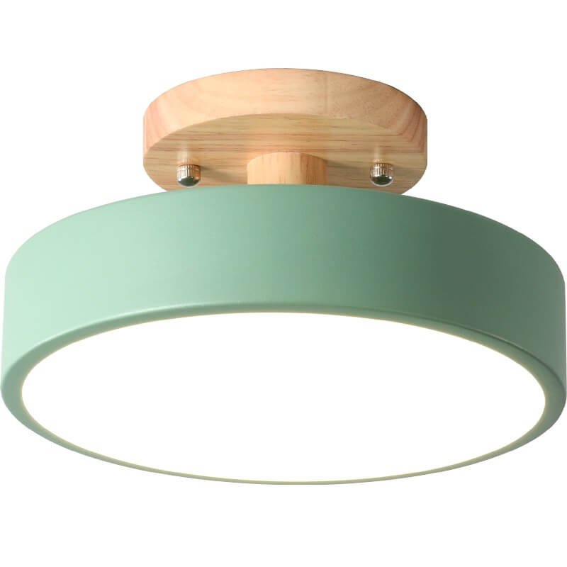 Skandinavische Holz LED Deckenleuchte Halbrund Close Up