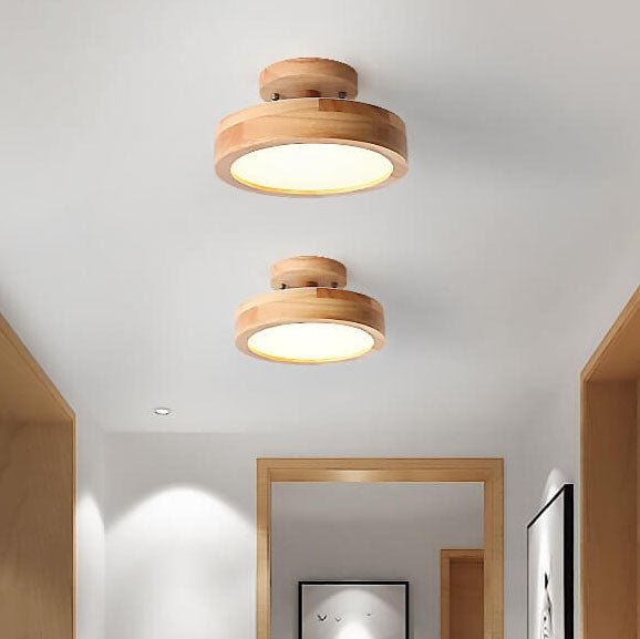 Skandinavische Holz LED Deckenleuchte Halbrund Detail