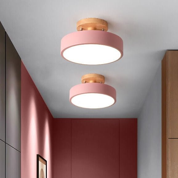 Skandinavische Holz LED Deckenleuchte Halbrund Front
