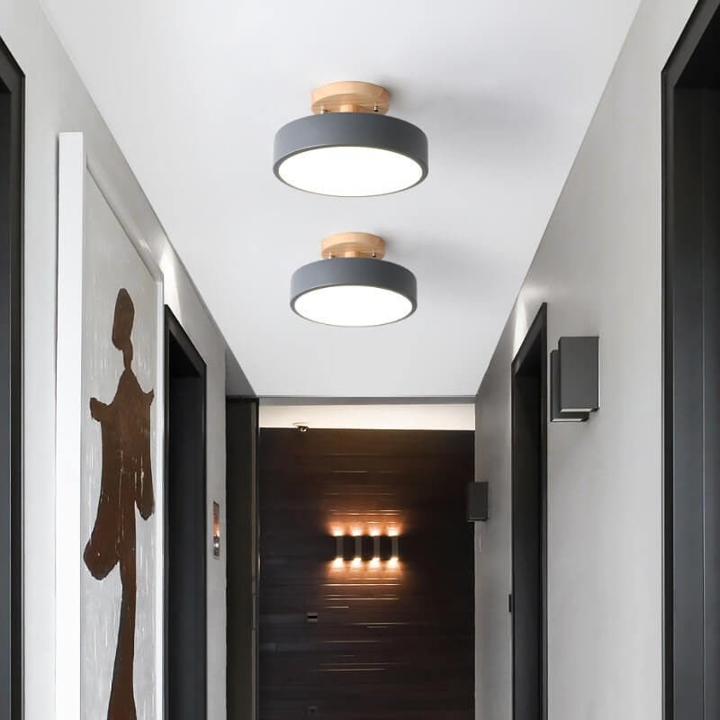 Skandinavische Holz LED Deckenleuchte Halbrund View 18
