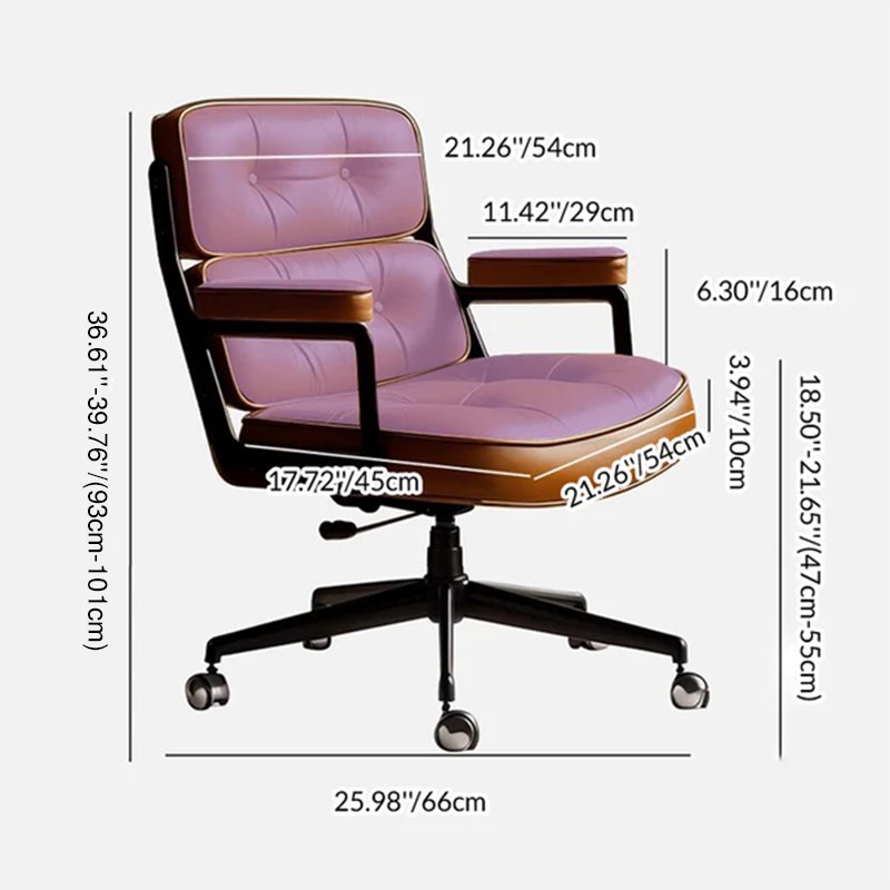 Skandinavischer Drehbarer Bürostuhl aus Leder Verstellbar Side