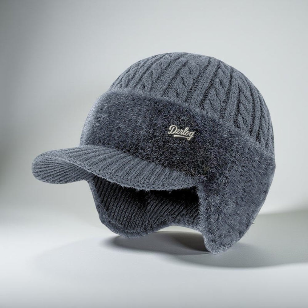 Strick Trappermütze Wintermütze mit Ohrklappen Front