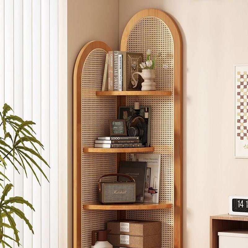 Traditionelles Bambus Eckregal mit Rattan Geflecht Vierlagig Alternate