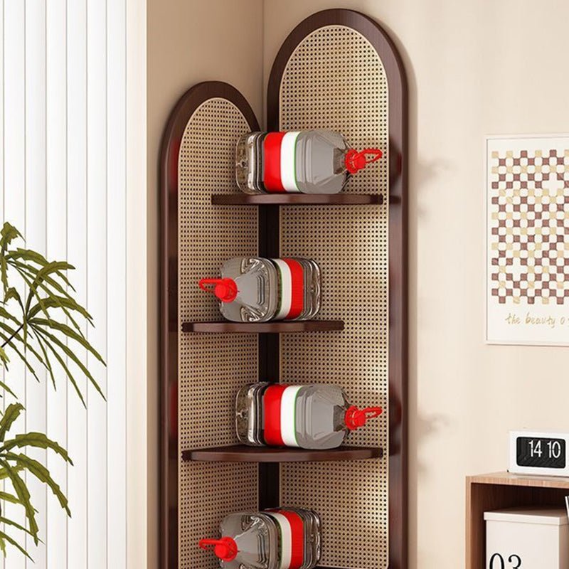 Traditionelles Bambus Eckregal mit Rattan Geflecht Vierlagig Angle