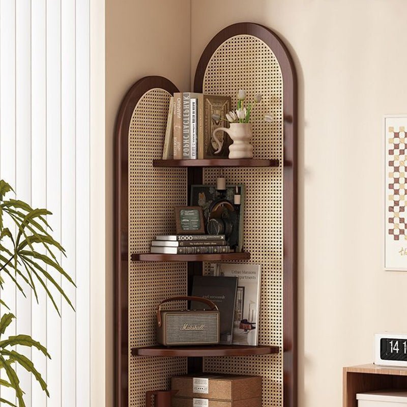 Traditionelles Bambus Eckregal mit Rattan Geflecht Vierlagig Full