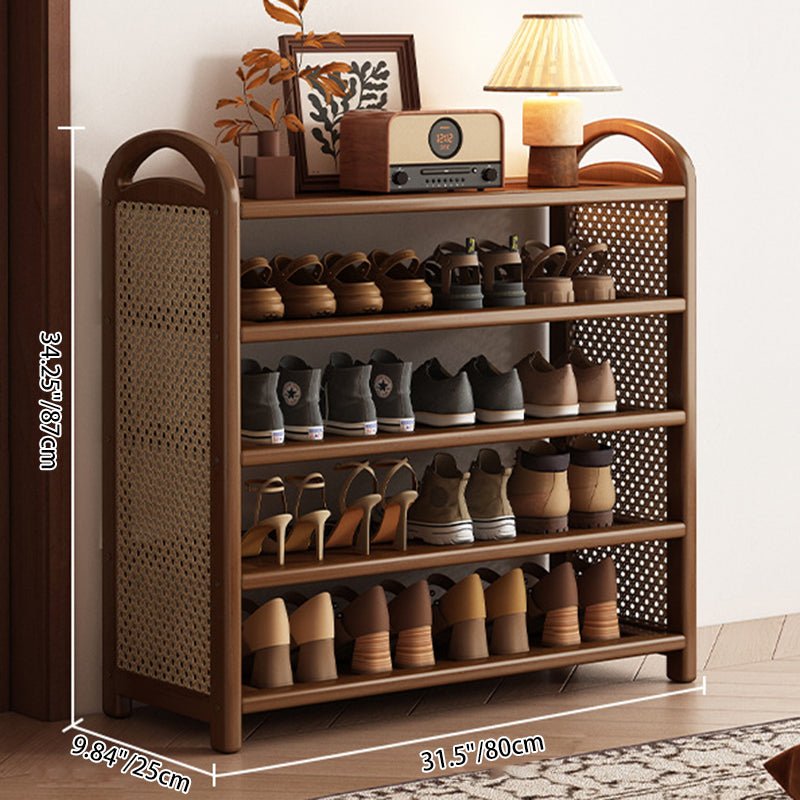 Vintage Bambus Rattan Schuhregal mit 5 Ebenen Close Up