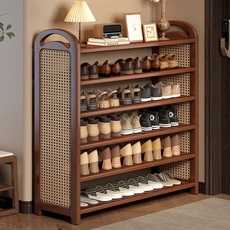 Vintage Bambus Rattan Schuhregal mit 5 Ebenen Detail