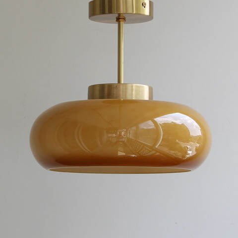 Vintage Messing Glas Deckenleuchte Halbeingebaut Back