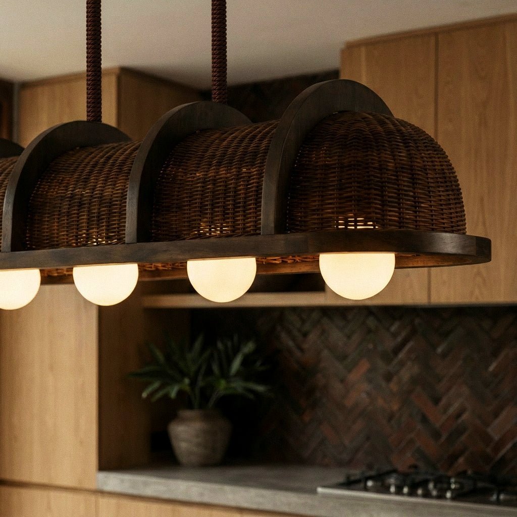 Vintage Messing Pendelleuchte mit Rattanschirm Alternate