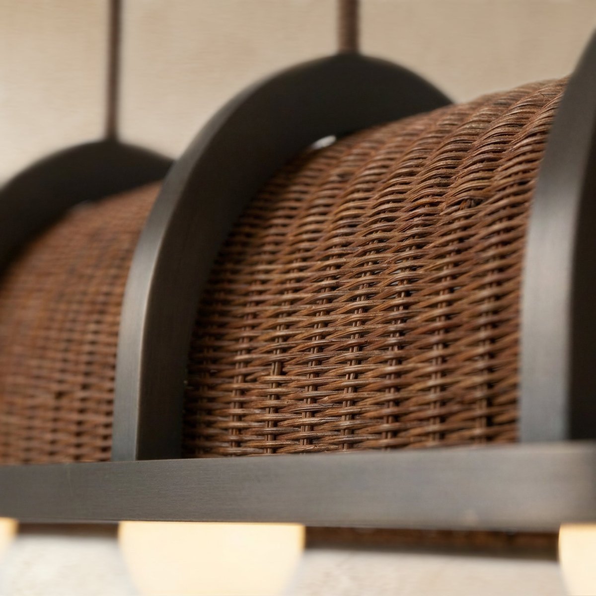 Vintage Messing Pendelleuchte mit Rattanschirm Side