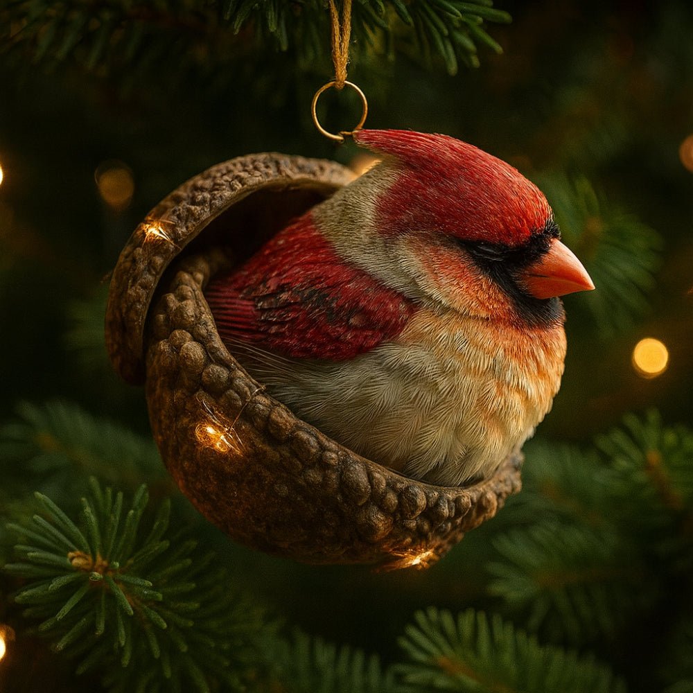 Weihnachtsdekoration Waldtiere in Eichel als Baumdeko Detail