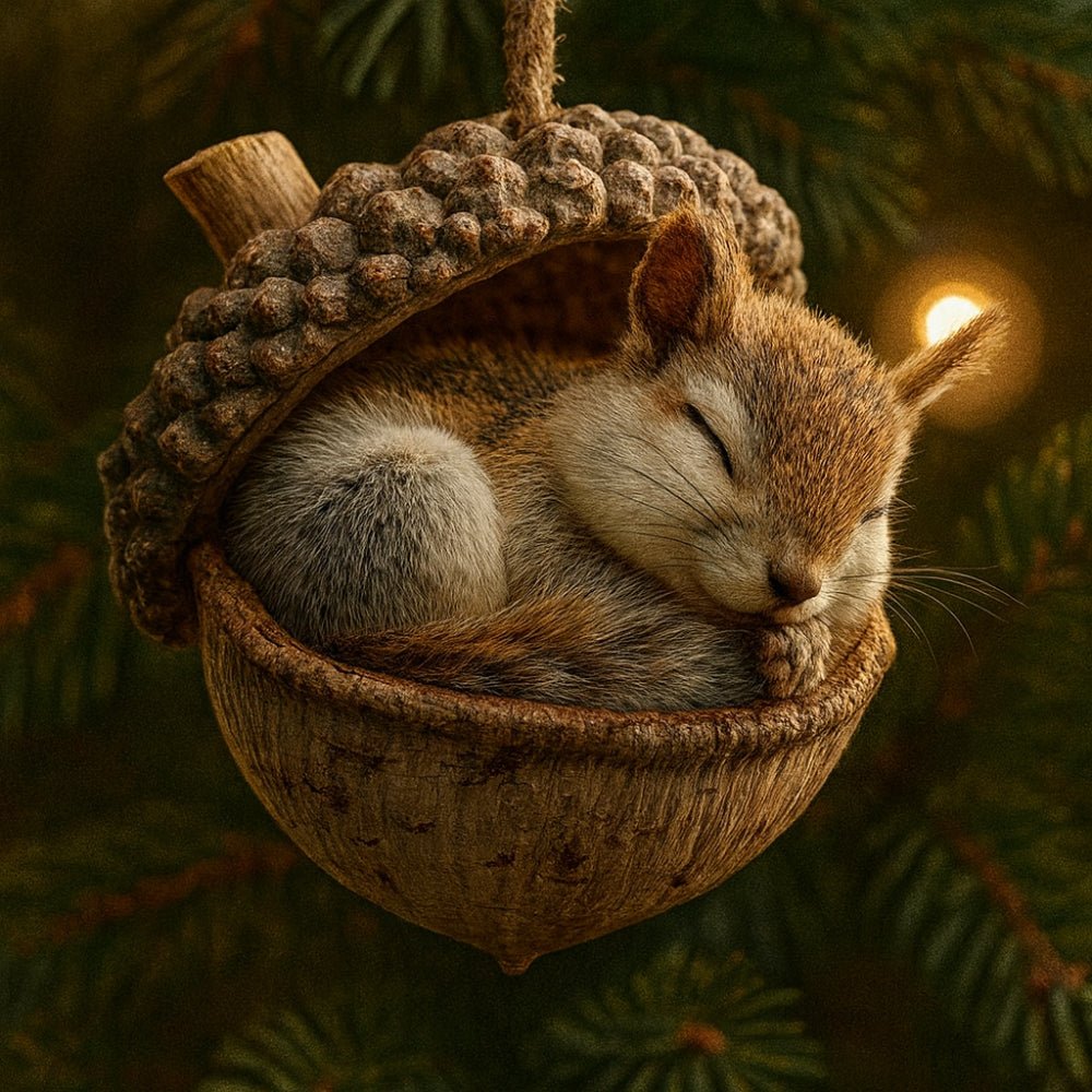 Weihnachtsdekoration Waldtiere in Eichel als Baumdeko Side